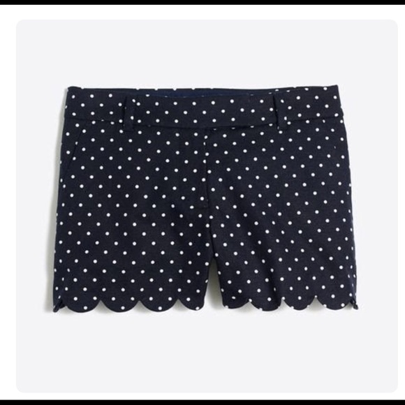 J. Crew Pants - J Crew Scallop-hem Navy Polka Dot Shorts Size 2